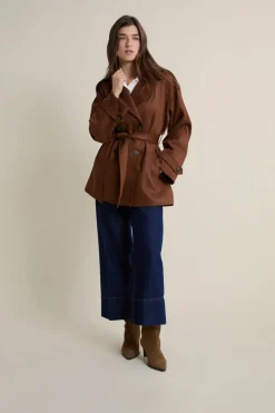 ETAM Abrigos Largos|Gabardinas|Trench mi-long ceinturé CAMEL