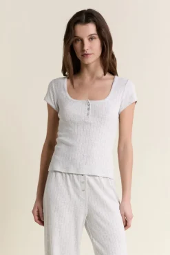 ETAM Los Pijamas Más Responsables|Pijamas Esenciales|T-shirt de pyjama manches courtes en coton en pointelle GRIS