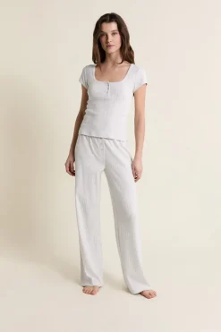 ETAM Los Pijamas Más Responsables|Pijamas Esenciales|T-shirt de pyjama manches courtes en coton en pointelle GRIS