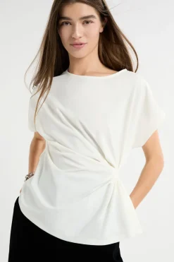 ETAM Cuello Redondo|Manga Corta|T-shirt drapé avec noeud BLANC