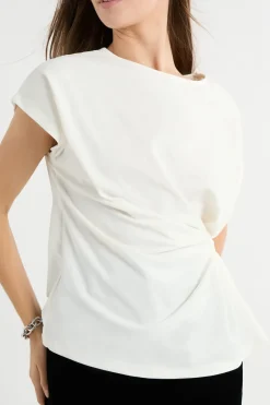 ETAM Cuello Redondo|Manga Corta|T-shirt drapé avec noeud BLANC