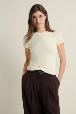 ETAM Cuello Redondo|Manga Corta|Tshirt manches courtes col rond JAUNE PALE