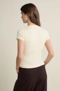 ETAM Cuello Redondo|Manga Corta|Tshirt manches courtes col rond JAUNE PALE