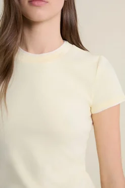 ETAM Cuello Redondo|Manga Corta|Tshirt manches courtes col rond JAUNE PALE
