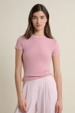 ETAM Cuello Redondo|Manga Corta|Tshirt manches courtes col rond ROSE
