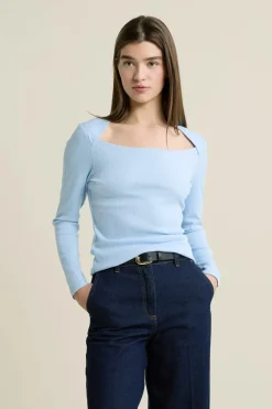 ETAM Manga Larga|Camisetas|T-shirt manches longues encolure carrée BLEU