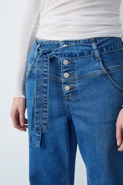 ETAM Mom Jeans|Vaqueros corte zanahoria con corbata AZUL REAL