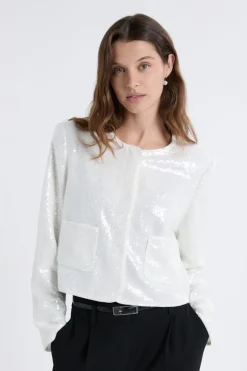 ETAM Chaquetas|Veste courte à sequins BLANC
