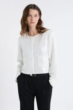 ETAM Chaquetas|Veste courte à sequins BLANC