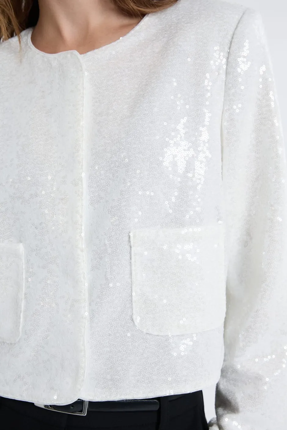 ETAM Chaquetas|Veste courte à sequins BLANC