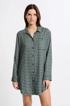 ETAM Camisones Con Manga|Los Pijamas Más Responsables|Vestido camisero a cuadros VERDE