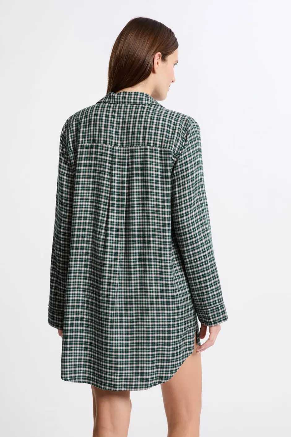ETAM Camisones Con Manga|Los Pijamas Más Responsables|Vestido camisero a cuadros VERDE