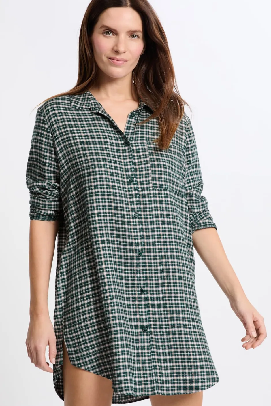 ETAM Camisones Con Manga|Los Pijamas Más Responsables|Vestido camisero a cuadros VERDE