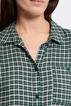 ETAM Camisones Con Manga|Los Pijamas Más Responsables|Vestido camisero a cuadros VERDE