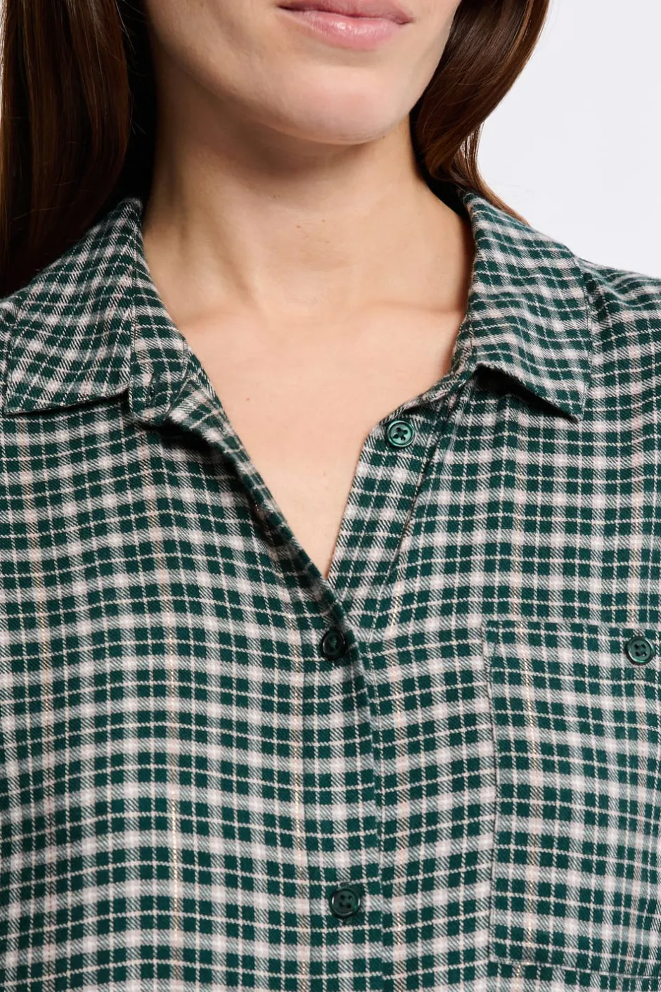ETAM Camisones Con Manga|Los Pijamas Más Responsables|Vestido camisero a cuadros VERDE