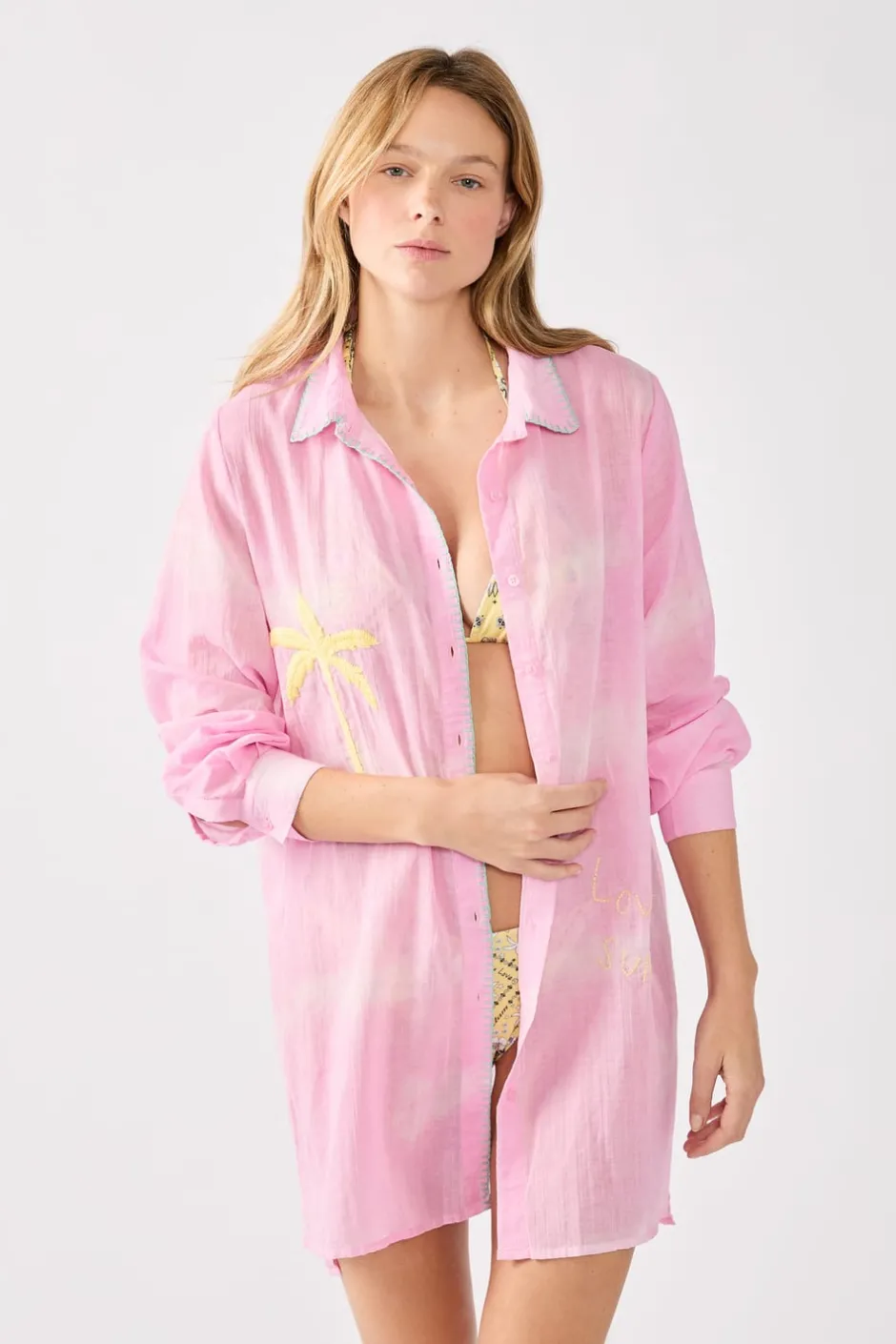 ETAM Túnicas Y Vestidos De Playa|Vestido camisero de algodón bordado ROSA