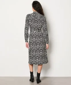 ETAM Vestidos Largos|Vestidos Estilo Bohemio|Vestido camisero estampado con cinturón ANTRACITA