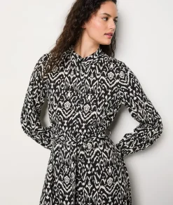ETAM Vestidos Largos|Vestidos Estilo Bohemio|Vestido camisero estampado con cinturón ANTRACITA