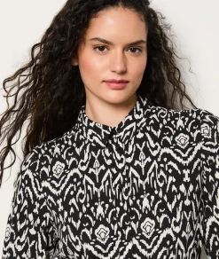 ETAM Vestidos Largos|Vestidos Estilo Bohemio|Vestido camisero estampado con cinturón ANTRACITA