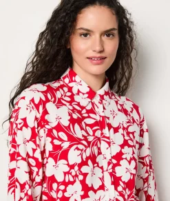 ETAM Vestidos Cortos|Vestidos Estilo Bohemio|Vestido camisero floral con cinturón IMP FD CORAIL
