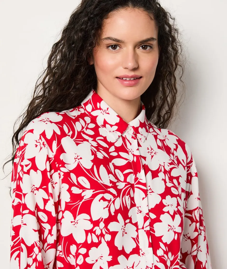 ETAM Vestidos Cortos|Vestidos Estilo Bohemio|Vestido camisero floral con cinturón IMP FD CORAIL