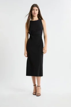 ETAM Vestidos Largos|Vestidos Lisos|Vestido con detalle anudado NEGRO