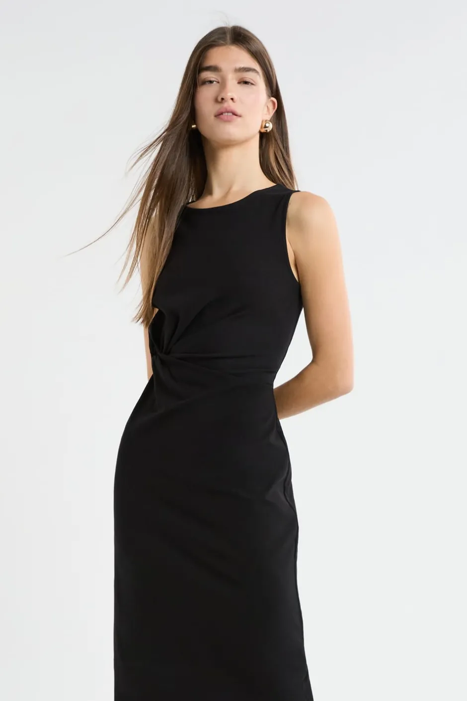 ETAM Vestidos Largos|Vestidos Lisos|Vestido con detalle anudado NEGRO