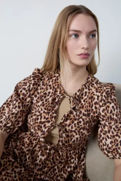 ETAM Vestidos Cortos|Vestidos Estilo Bohemio|Vestido con lazada y de leopardo ESTAMPADO