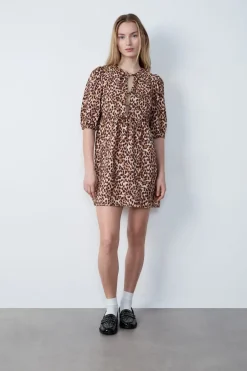 ETAM Vestidos Cortos|Vestidos Estilo Bohemio|Vestido con lazada y de leopardo ESTAMPADO