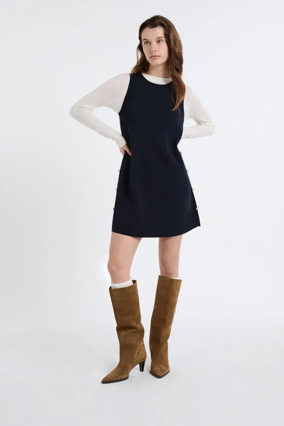 ETAM Vestidos Cortos|Vestidos Lisos|Vestido corto con botones dorados TINTA