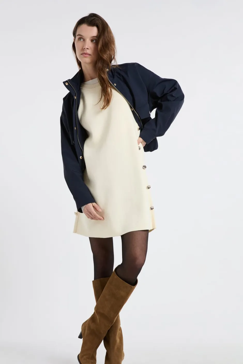 ETAM Vestidos Cortos|Vestidos Lisos|Vestido corto con botones dorados LINO