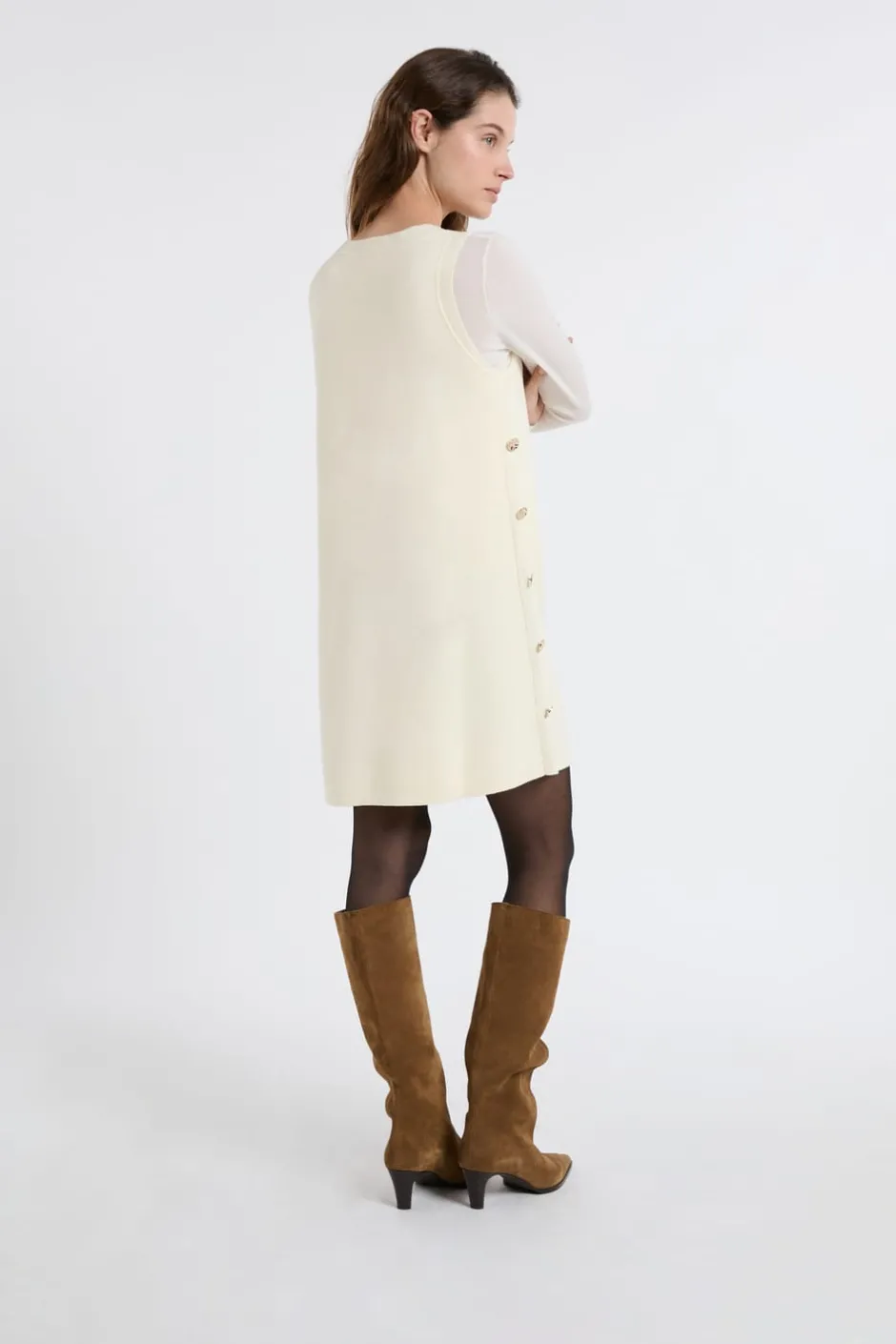 ETAM Vestidos Cortos|Vestidos Lisos|Vestido corto con botones dorados LINO