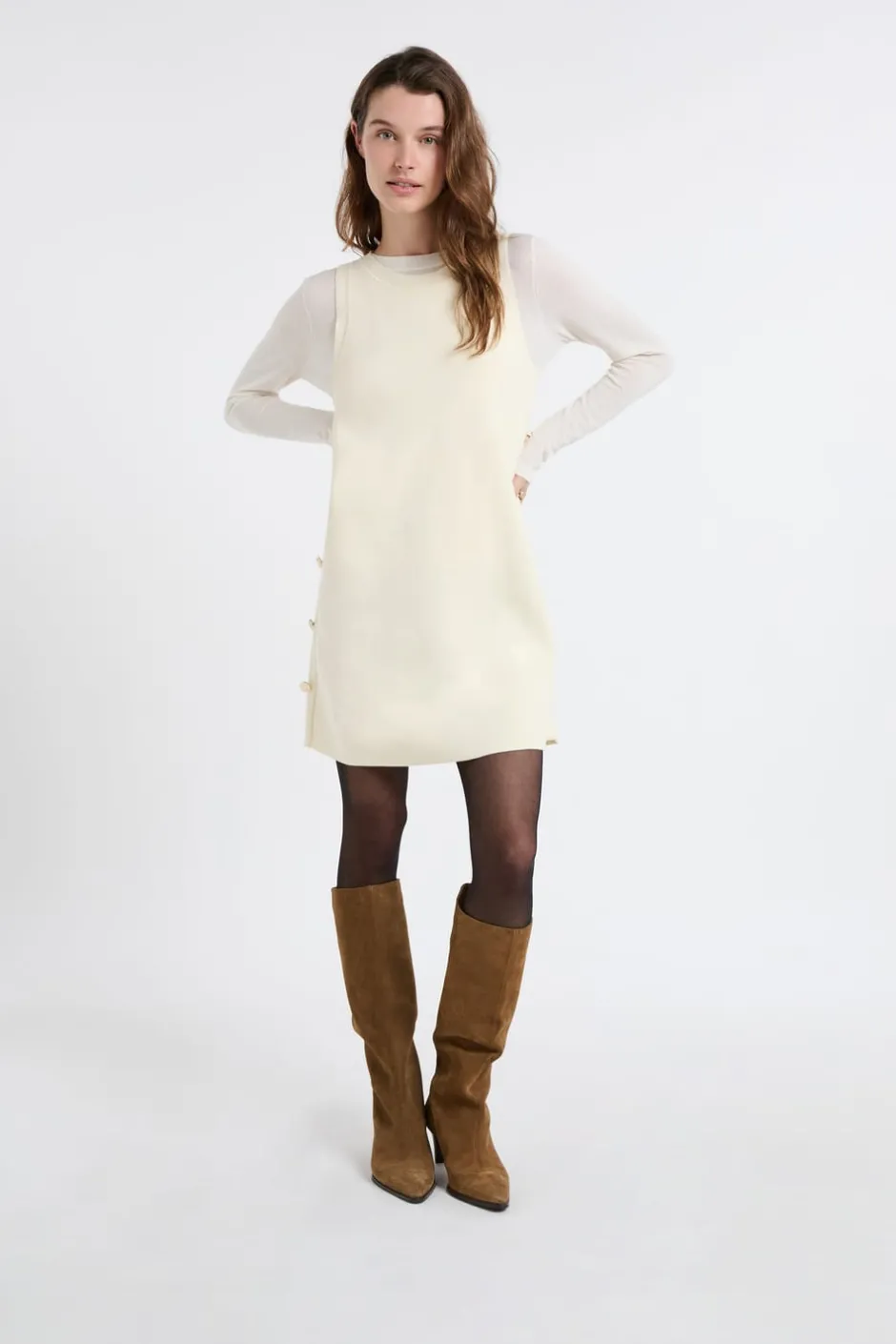 ETAM Vestidos Cortos|Vestidos Lisos|Vestido corto con botones dorados LINO