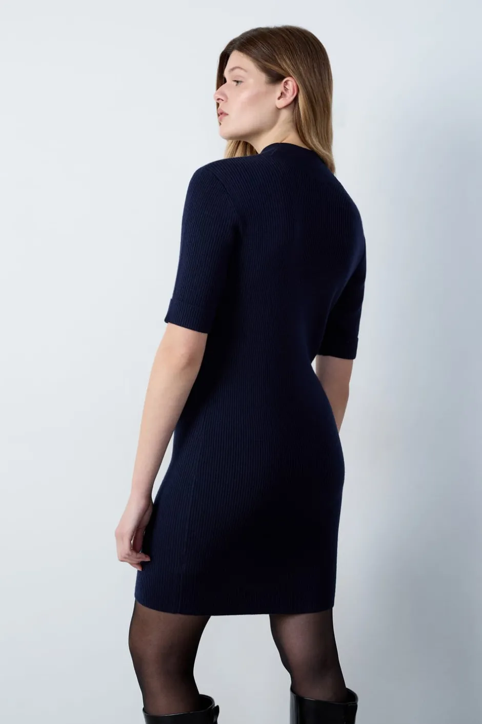 ETAM Vestidos Cortos|Vestidos Lisos|Vestido corto de cuello alto MARINO
