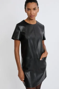 ETAM Vestidos Cortos|Vestidos Lisos|Vestido corto recto con efecto piel NEGRO