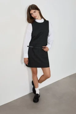 ETAM Vestidos Cortos|Vestidos|Vestido corto sin mangas con cinturón GRIS