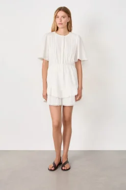 ETAM Vestidos Cortos|Vestidos Lisos|Vestido de algodón con bordado ECRU