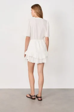 ETAM Vestidos Cortos|Vestidos Lisos|Vestido de algodón con bordado ECRU