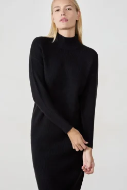 ETAM Vestidos Largos|Vestidos Lisos|Vestido de largo medio con cuello alto NEGRO