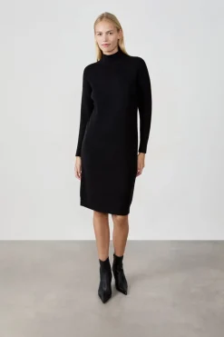 ETAM Vestidos Largos|Vestidos Lisos|Vestido de largo medio con cuello alto NEGRO