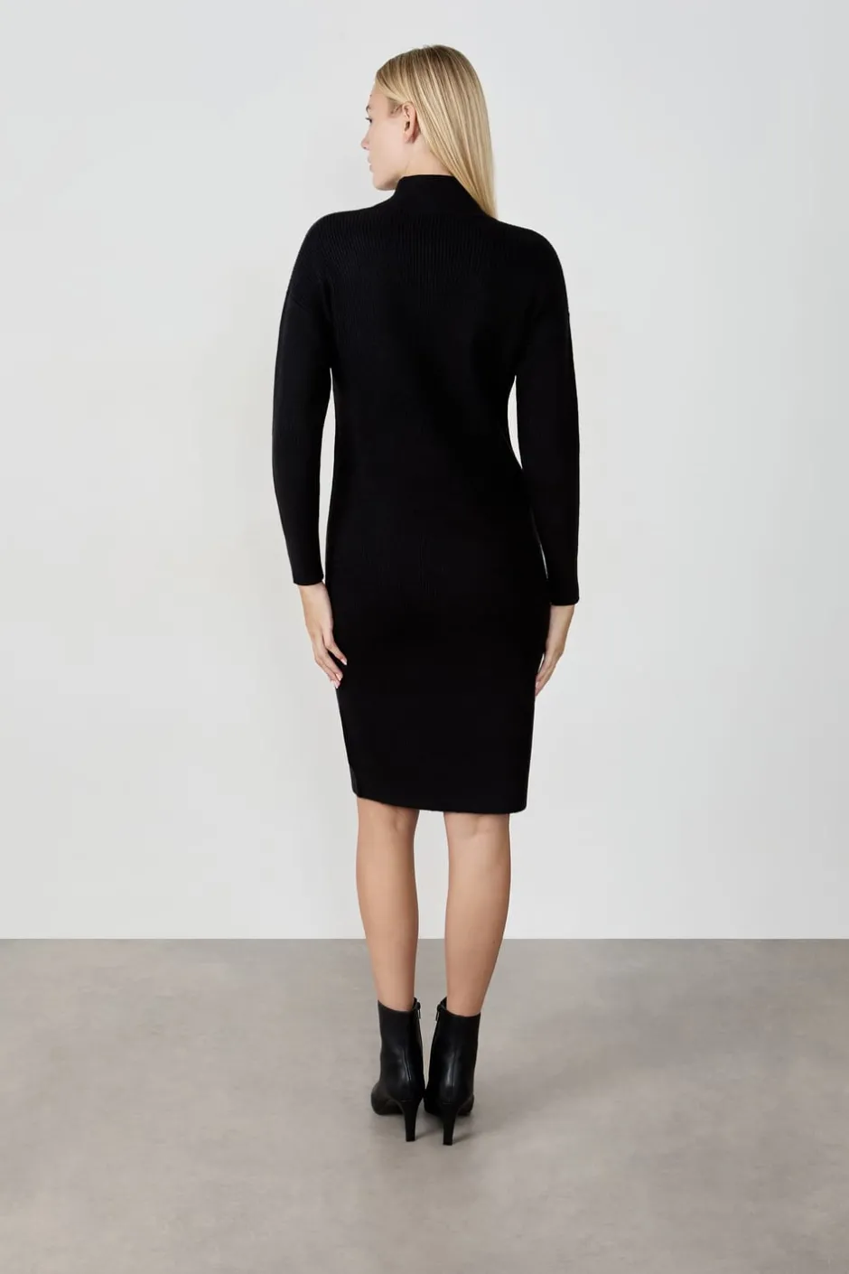 ETAM Vestidos Largos|Vestidos Lisos|Vestido de largo medio con cuello alto NEGRO