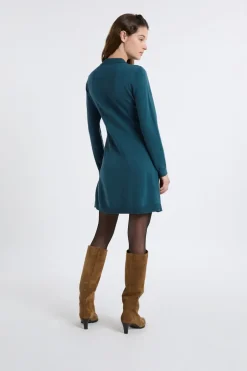 ETAM Vestidos Cortos|Vestidos Lisos|Vestido de manga larga con botones dorados VERDE PATO