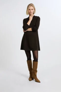 ETAM Vestidos Cortos|Vestidos Lisos|Vestido de manga larga con lana CHOCOLATE