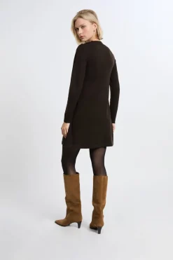 ETAM Vestidos Cortos|Vestidos Lisos|Vestido de manga larga con lana CHOCOLATE