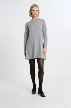 ETAM Vestidos Cortos|Vestidos Lisos|Vestido de manga larga con lana GRIS