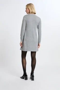 ETAM Vestidos Cortos|Vestidos Lisos|Vestido de manga larga con lana GRIS