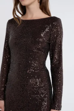 ETAM Vestidos Cortos|Vestidos Lisos|Vestido de manga larga con lentejuelas MARR&Oacute;N