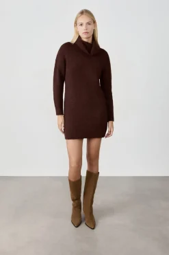 ETAM Vestidos Cortos|Vestidos Lisos|Vestido jersey de cuello alto CHOCOLATE