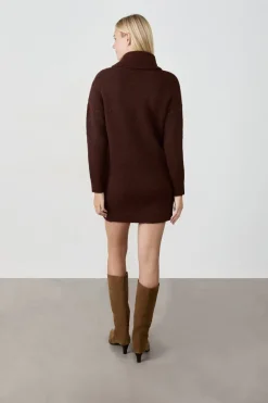 ETAM Vestidos Cortos|Vestidos Lisos|Vestido jersey de cuello alto CHOCOLATE