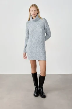 ETAM Vestidos Cortos|Vestidos Lisos|Vestido jersey de cuello alto GRIS